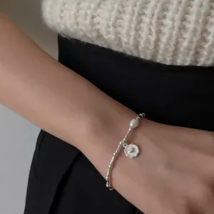 Pulsera Plata Corazón Cuencas Bastones con Perla 17 cm Modelo