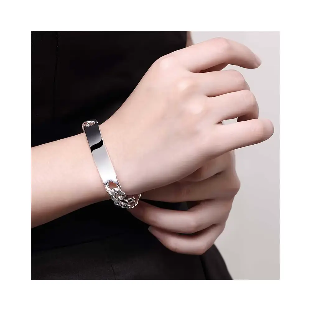 Pulsera Plata Estilo Cubano 21 cm Mano Pulsera Plata Estilo Cubano 21 cm Mano