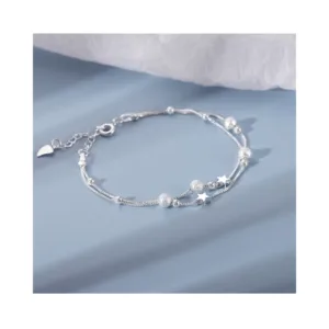 Pulsera Plateada Estrella Doble Cadena 17 cm Completa