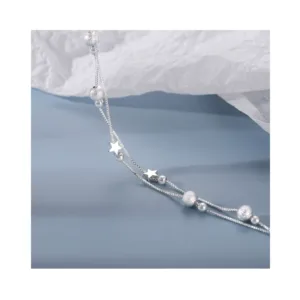 Pulsera Plateada Estrella Doble Cadena 17 cm Estrellas