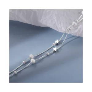 Pulsera Plateada Estrella Doble Cadena 17 cm Fondo