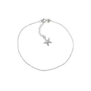 Tobillera de Plata 925 Cadena Lisa Rolo Estrella Derecha