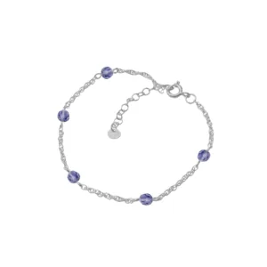 Tobillera de Plata 925 Rolo con Cristal Azulado