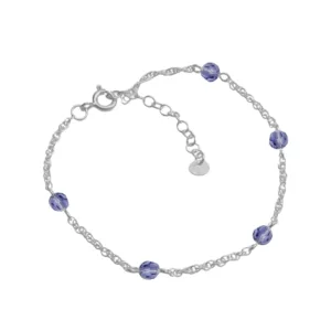 Tobillera de Plata 925 Rolo con Cristal Azulado Derecha