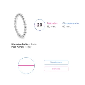 Anillo de Plata 925 Anti Estrés Camino de Esferas Medidas Talla 20