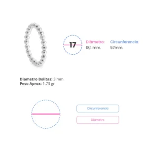 Anillo de Plata 925 Anti Estrés Camino de Esferas Talla 17 Medidas
