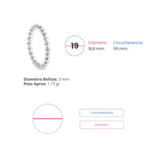 Anillo de Plata 925 Anti Estrés Camino de Esferas Talla 19 Medidas