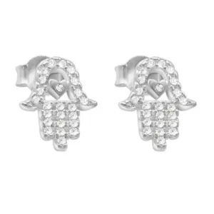 Aros De Plata 925 Mano de Fatima Con Micro Circones