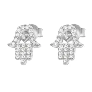 Aros De Plata 925 Mano de Fátima Con Micro Circones Derecha