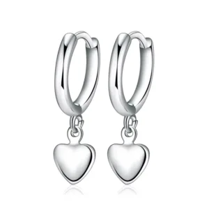 Aros Plata Argolla Colgante Corazon