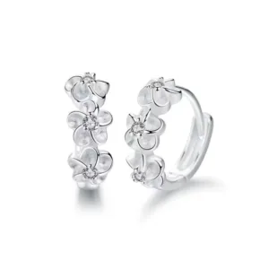 Aros Plata Flor Camelia Con Circonita