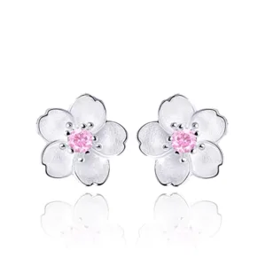 Aros Plata Flor Circon Rosa 8 mm