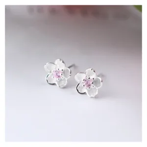 Aros Plata Flor Circon Rosa 8 mm Fondo