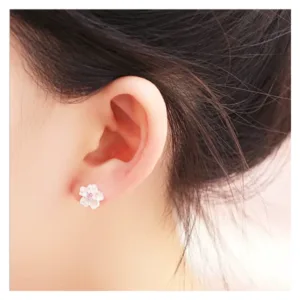 Aros Plata Flor Circon Rosa 8 mm Modelo