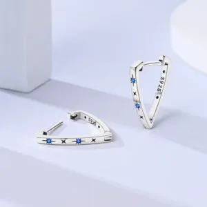 Aros Plata Triangular Estrellas Circon Fondo