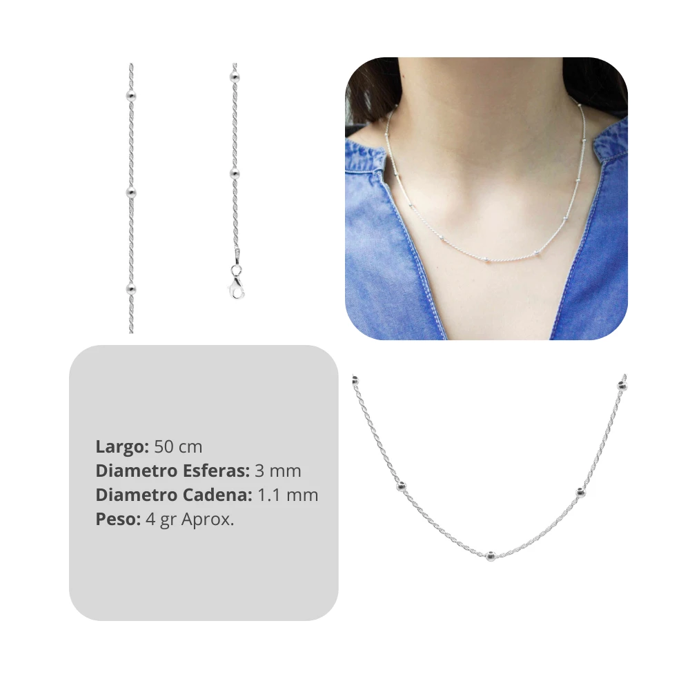 Cadena de Plata 925 Tourbillon con Esferas 50 cm Caracteristicas Cadena de Plata 925 Tourbillon con Esferas 50 cm Caracteristicas