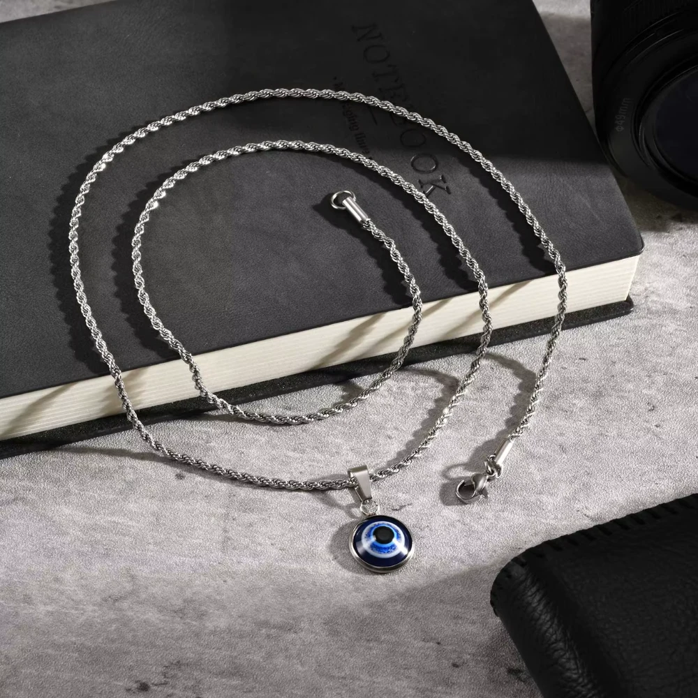 Collar Acero Tourbillon Con Amuleto Ojo Turco Completa Collar Acero Tourbillon Con Amuleto Ojo Turco Completa