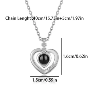 Collar de Acero Corazón Proyectable “Te Amo” en 100 Idiomas Medidas