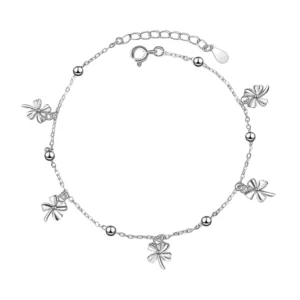 Tobillera Cadena Con Esferas y Trebol Colgantes Derecha