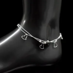 Tobillera Doble Cadena Ovalos Corazones Colgantes Molde