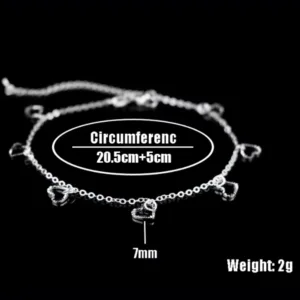 Tobillera Plata Corazones Colgantes Medidas