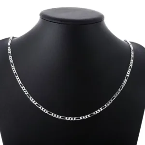 Cadena Tipo Fígaro Color Plateado 4 mm Exhibición