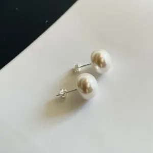 Aros De Plata 925 Perla Achatada 12 mm Fondo Derecha