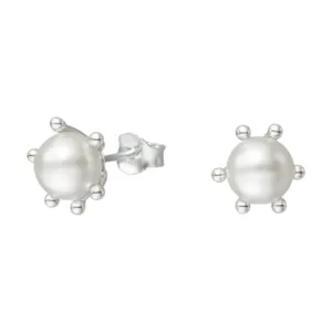 Aros Plata 925 Pistilo Con Perla 6 mm