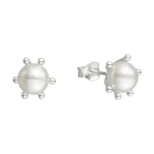 Aros Plata 925 Pistilo Con Perla 6 mm Derecha