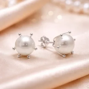 Aros Plata 925 Pistilo Con Perla 6 mm Fondo