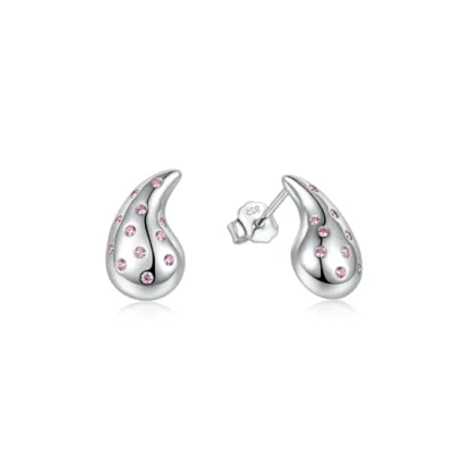 Aros de Plata 925 Estilo Gota Circones Rosa Francia Derecha