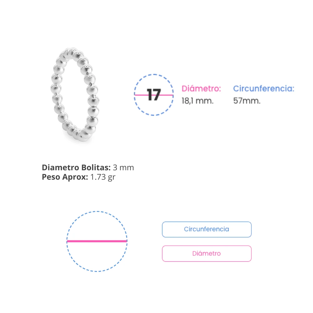 Anillo de plata 925 anti estrés camino de esferas talla 17 medidas Anillo de plata 925 anti estrés camino de esferas talla 17 medidas