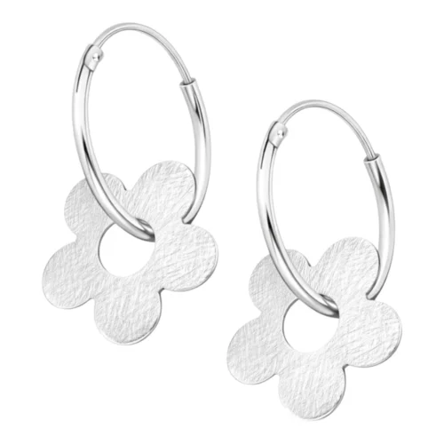 Argollas Plata 925 con Dije de Flor Satinada — Silverglam Argollas Plata 925 con Dije de Flor Satinada — Silverglam