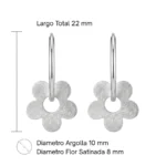 Argollas plata 925 con dije de flor satinada modelo características Argollas plata 925 con dije de flor satinada modelo características