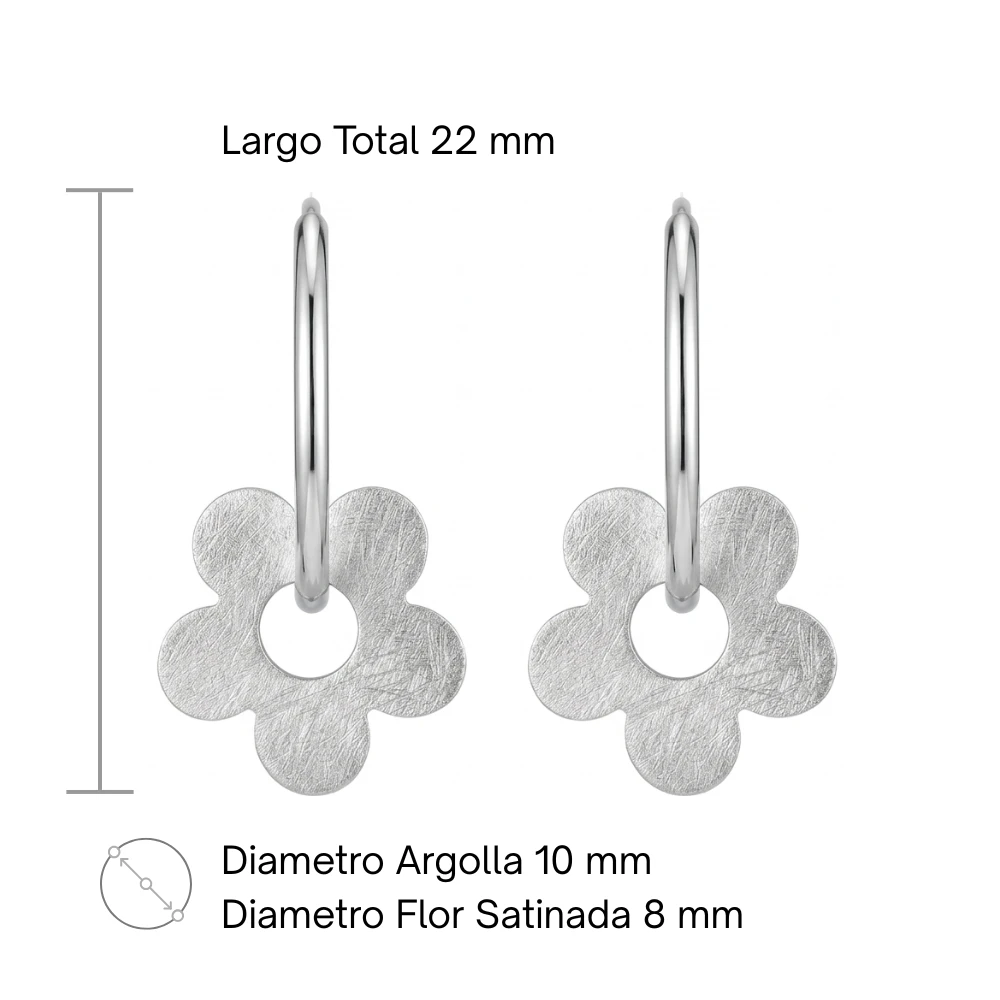 Argollas plata 925 con dije de flor satinada modelo características Argollas plata 925 con dije de flor satinada modelo características