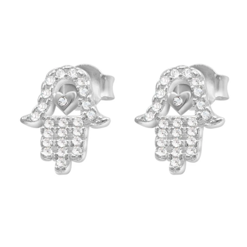 Aros de plata 925 mano de fátima con micro circones derecha Aros de plata 925 mano de fátima con micro circones derecha