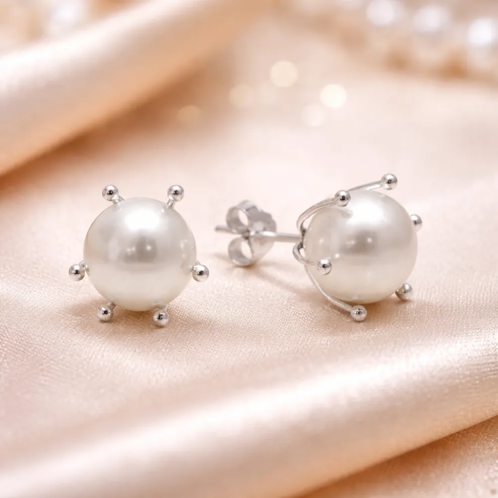 Aros plata 925 pistilo con perla 6 mm fondo rosa Aros plata 925 pistilo con perla 6 mm fondo rosa