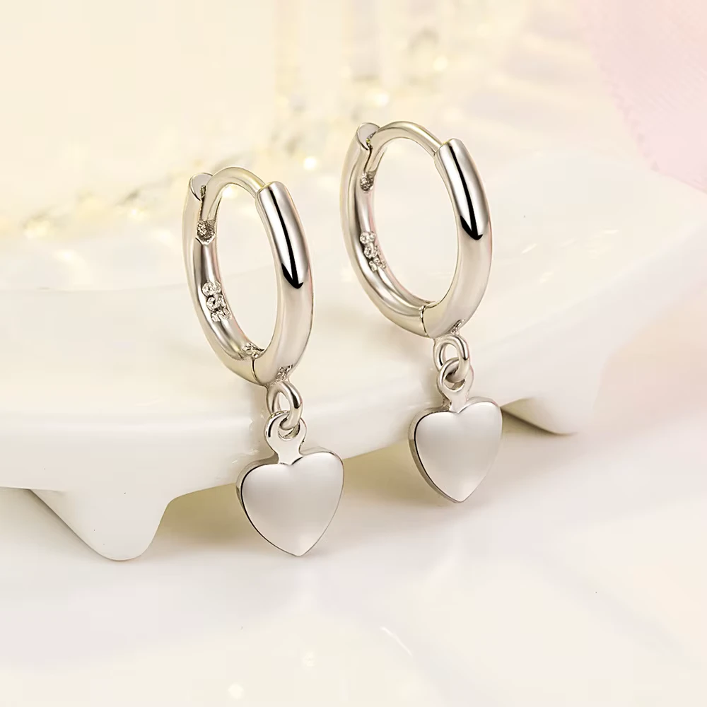 Aros plata argolla colgante corazon derecha Aros plata argolla colgante corazon derecha