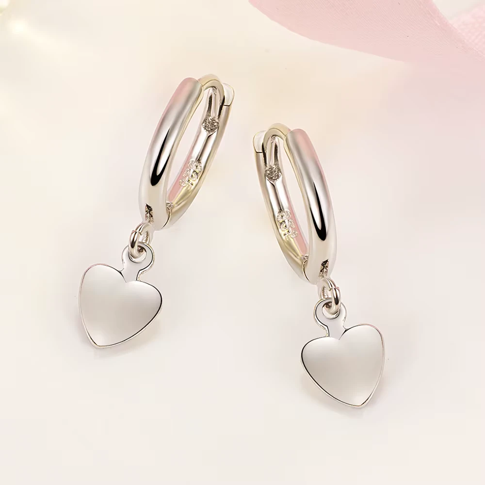 Aros plata argolla colgante corazon frontal Aros plata argolla colgante corazon frontal