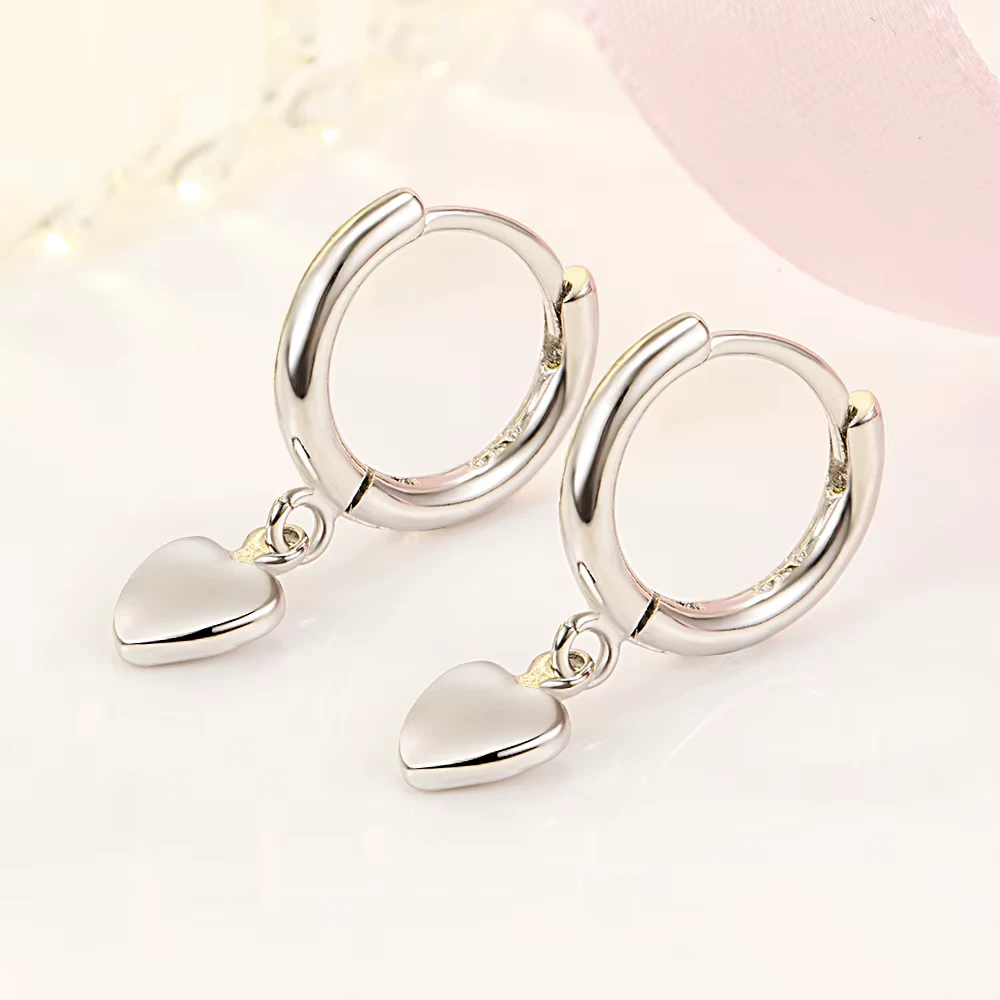 Aros plata argolla colgante corazon izquierda Aros plata argolla colgante corazon izquierda