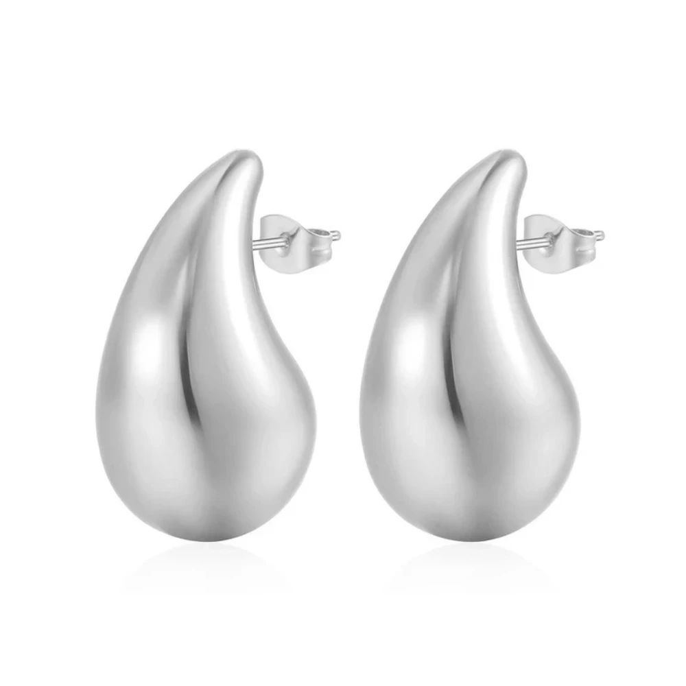 Aros plata estilo gota chunky 31 mm frontal Aros plata estilo gota chunky 31 mm frontal