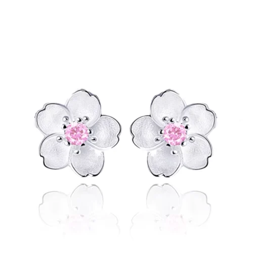 Aros Plata Flor Circon Rosa 8 mm Aros Plata Flor Circón Rosa 8 mm — Silverglam
