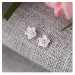 Aros plata flor circon rosa 8 mm base Aros plata flor circon rosa 8 mm base