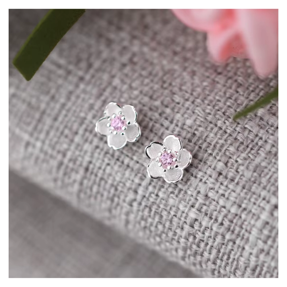 Aros plata flor circon rosa 8 mm base Aros plata flor circon rosa 8 mm base