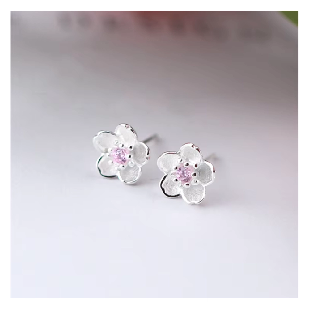 Aros plata flor circon rosa 8 mm fondo Aros plata flor circon rosa 8 mm fondo