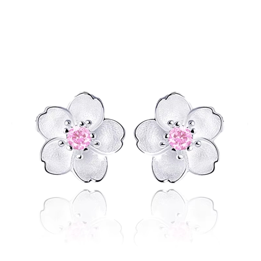 Aros plata flor circon rosa 8 mm Aros plata flor circón rosa 8 mm — silverglam