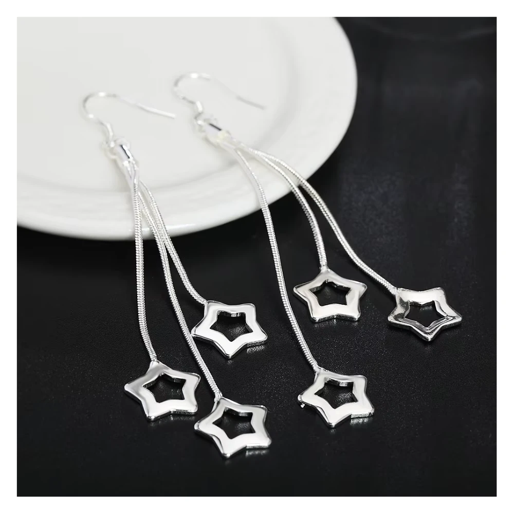 Aros plata pendientes colgantes estrellas plato Aros plata pendientes colgantes estrellas plato
