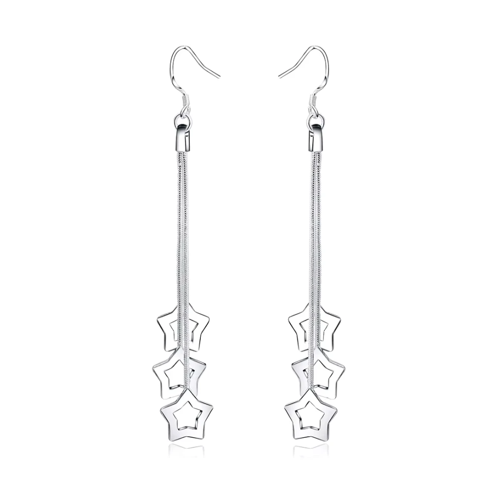 Aros pendientes colgantes tres estrellas plata — silverglam Aros pendientes colgantes tres estrellas plata — silverglam