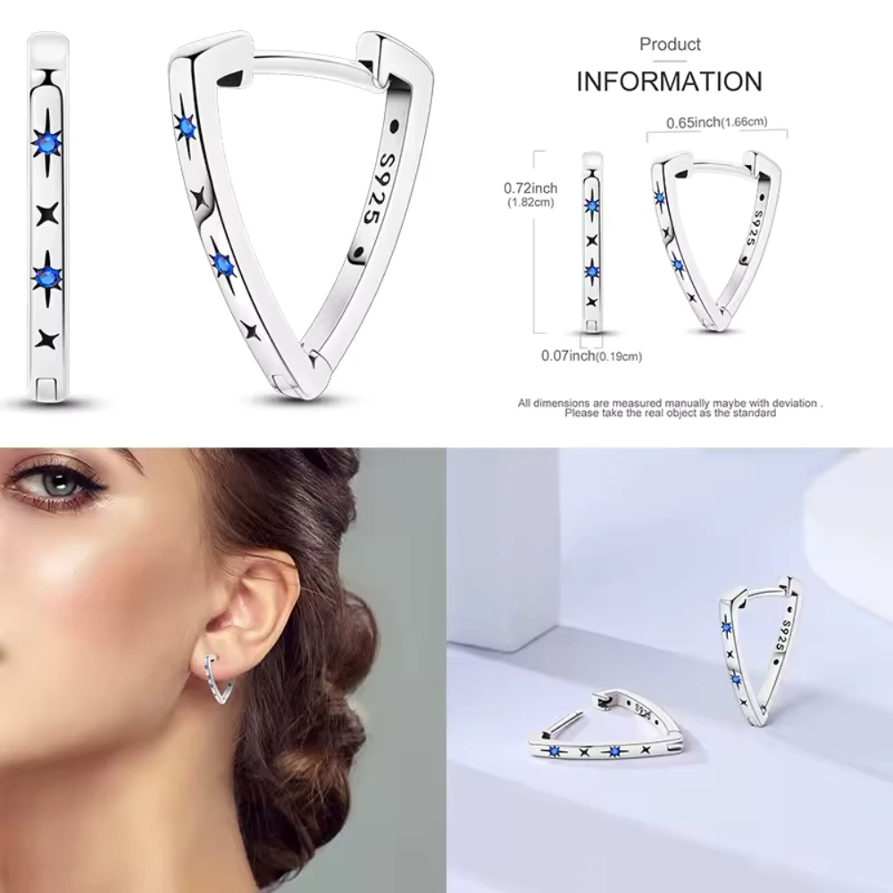 Aros plata triangular estrellas circon caracteristicas Aros plata triangular estrellas circon caracteristicas