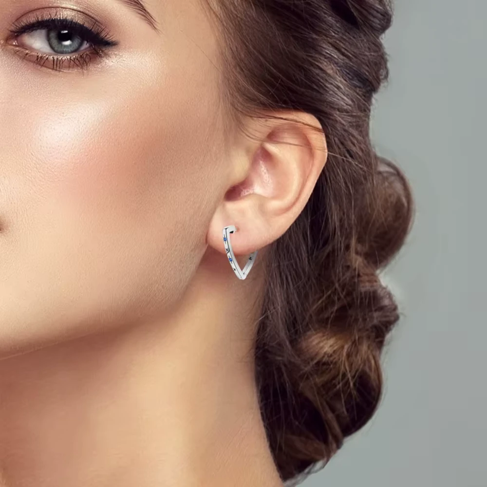 Aros plata triangular estrellas circon modelo Aros plata triangular estrellas circon modelo